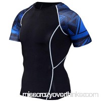 PKAWAY Mens Black Short Sleeve Compression Working Shirt Blue Sleeve Gym T Shirt B07QHDZZV9
